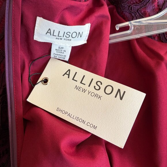 Allison New York plum floral lace bell sleeve shift party mini dress Small NWT - Picture 5 of 6